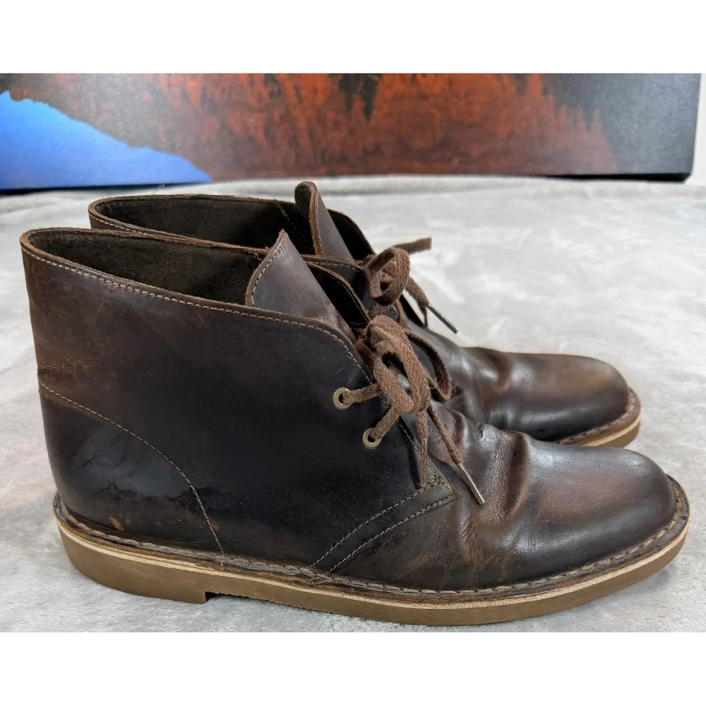 Clarks Collection Mens Shepton Brown Leather Ankle Chukka Boots Size 9